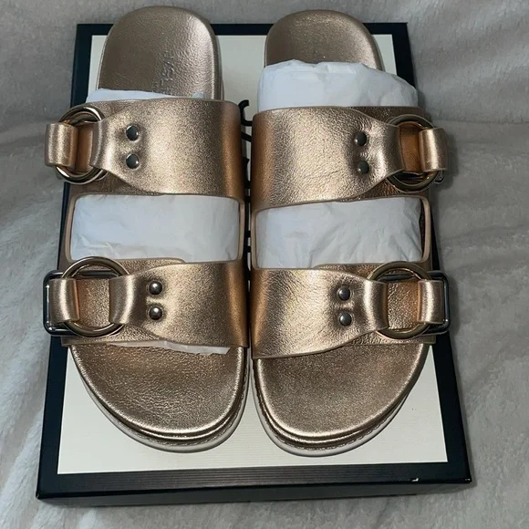 NWT J/SLIDES BAHA Rose Gold Leather Sandal - Picture 8 of 16